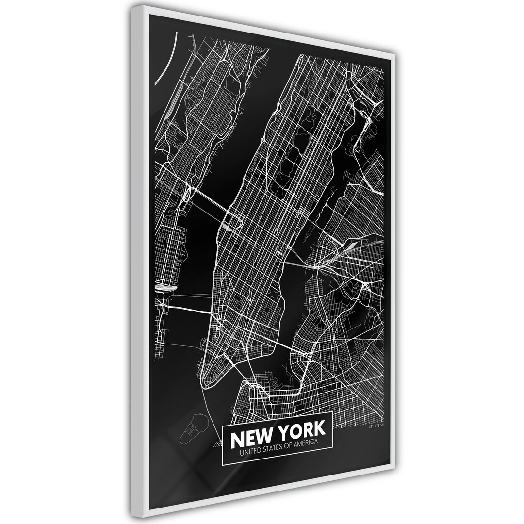 Gerahmter Grafikdruck City Map: New York (Dark)