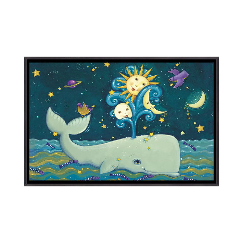 «Sunny Whale» par Viv Eisner - impression, Aucun mat, H 18 po x l 26 po x P 1,5 po, Toile avec cadre noir patiné