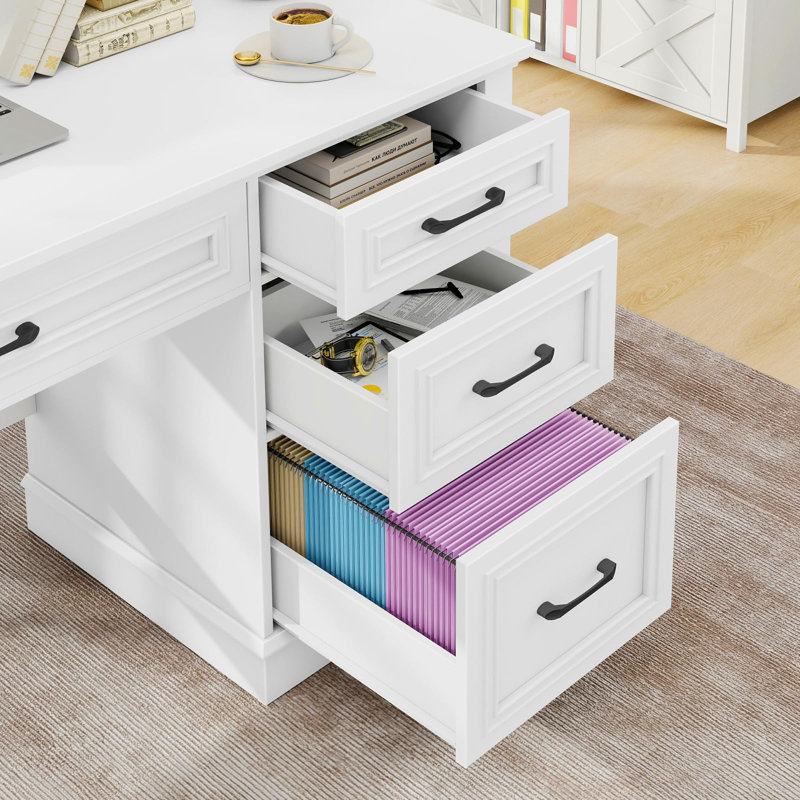 Farmhouse 47" Executive Desk With Charging Station, White