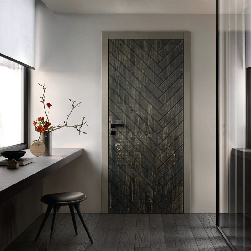 Porte à panneaux en bois massif et métal, H 84 po x l 36 po, Noir anthracite