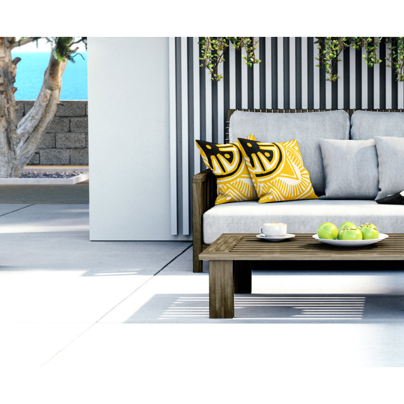 Jeté carré en polyester intérieur / extérieur, L 15 po x H 15 po, Jaune