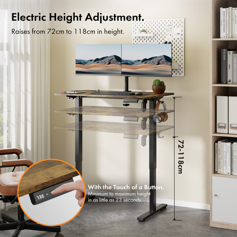 Adjustable Metal Base Standing Desk, Walnut/Black, 100 W x 60 D
