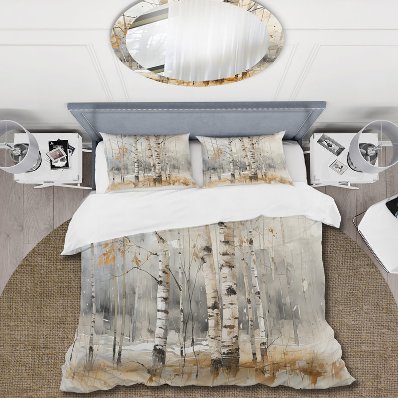 Winter Birch Wood Forest I - Ensemble de housse de couette à motif floral - Microfibre de polyester