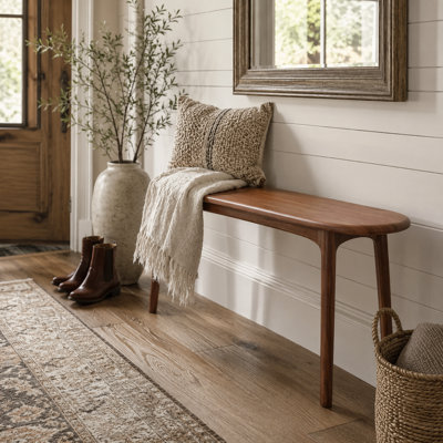 Addisin Minimalist Solid Wood Benches with Curved Design for Entryway & Living Room