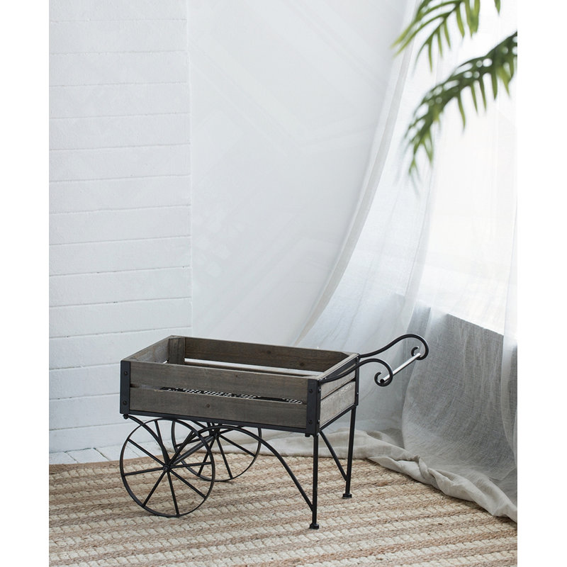24.4X12.6X15.4" Rustic Black Trolley Cart Plant Stand, Planter