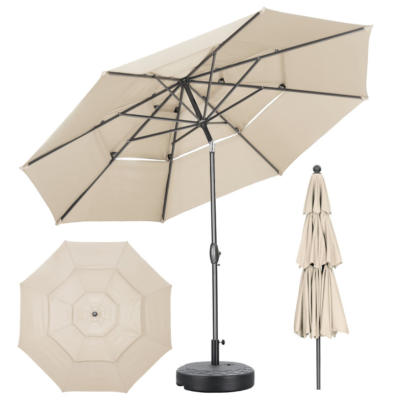 Parasol de patio 10 pi avec base, Kaki