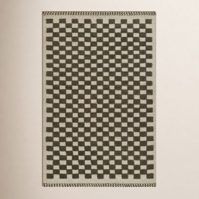 Azle Charcoal Beige Hand-Woven Wool Rug