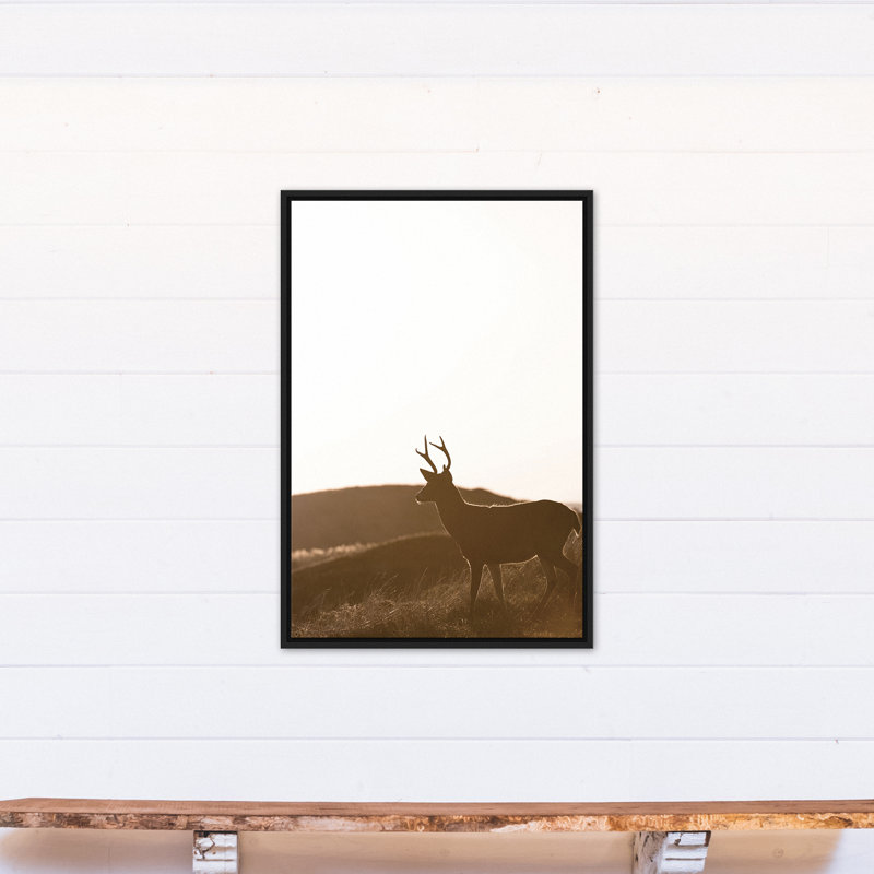 Morning Deer - imprimé, H 37,75 po x l 25,75 po x P 1,75 po, Cadre flottant noir