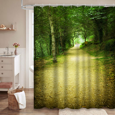 Forest Trail Scenery Beautiful Woodland Spring Shower Curtain with 12 Hooks