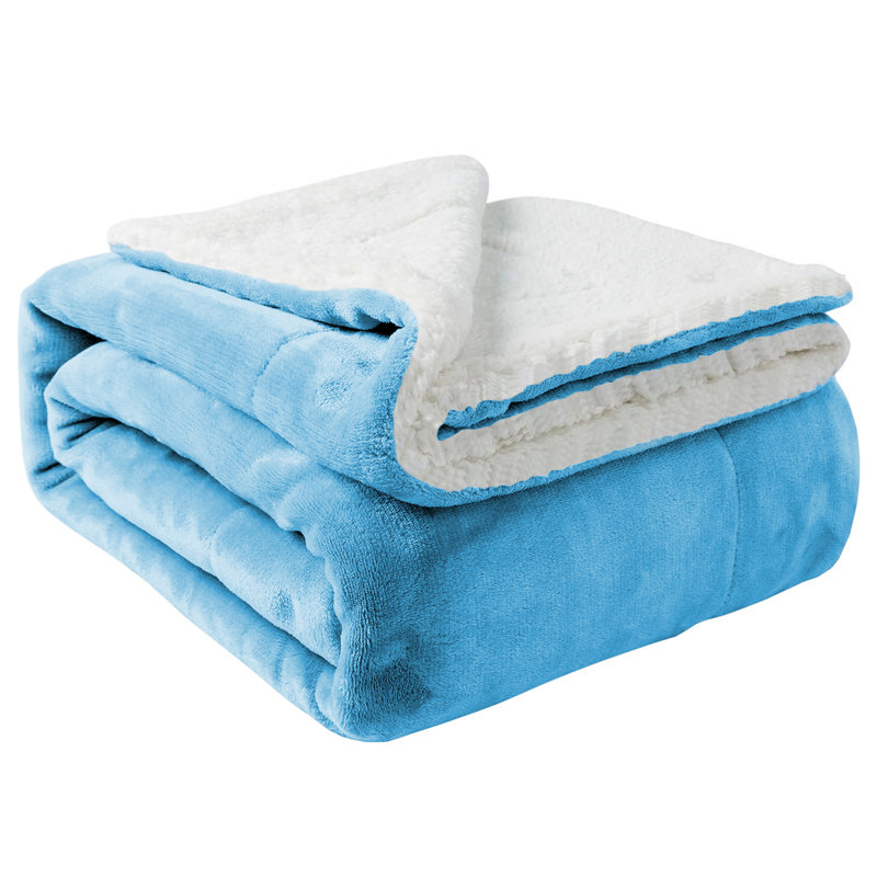 Couverture réversible en molleton ultra-doux Sherpa, Lit simple, Bleu clair