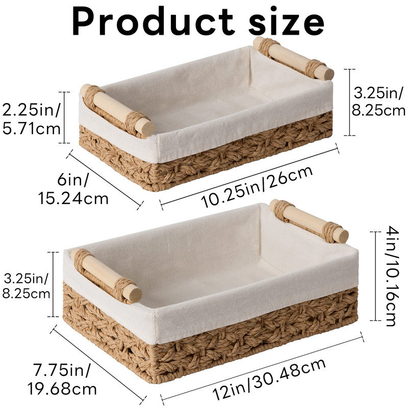 Small Wicker Baskets for Shelves,made of Natural Fiber,Storage Baskets used for Bathroom,Bedroom,Office,Set of 2, Light Brown