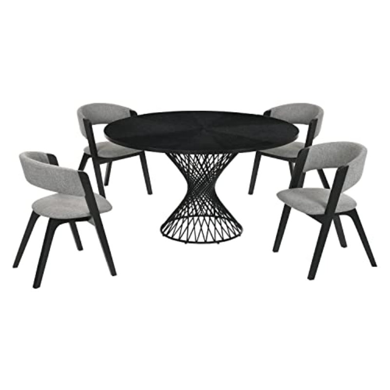 Ensemble de salle à manger en bois massif pour 4 personnes Karline, Noir, Noir