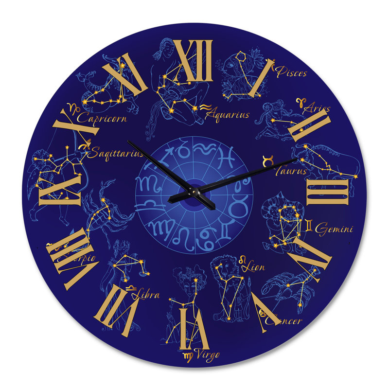 Zodiaque avec constellations et signes du zodiaque - Horloge murale moderne, Surdimensionné