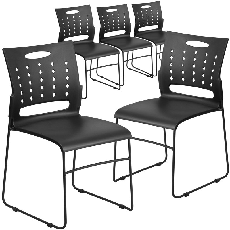 Heidi 881 lb. Capacity Sled Base Stack Chair with Air-Vent Back, Black