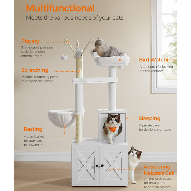 White Sisal 55.1" Cat Tree with Litter Box Enclosure