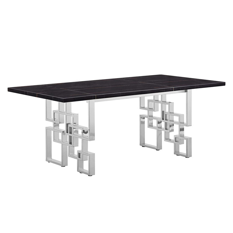 Metal Base Dining Table, Black, Silver