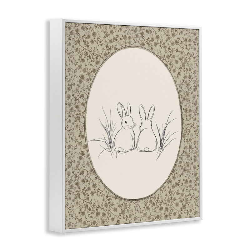 Giclée de bébé lapins rétro, design par Ramona Murdock, H 14 po x l 11 po, Giclée encadrée blanc bord de mer