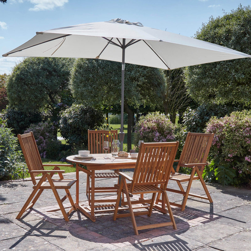 Zayan 4 - Person Wood Patio Dining Set with Oval Table, Cream