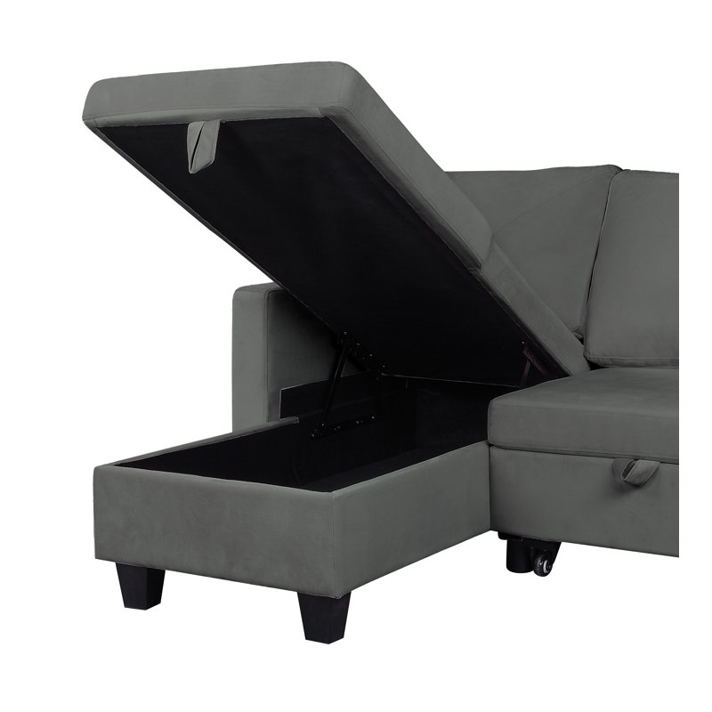 Zachery Upholstered L-Shaped Sectional Reversible, Dark Gray Velvet