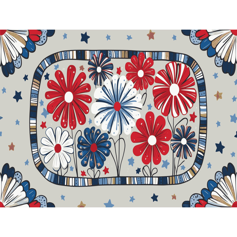 The Holiday Aisle® Washable Indepence Day Firecraker Summer Holiday Rug, Rectangle 4' x 6'