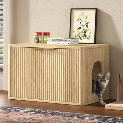 31.5" Cat Litter Box Enclosure Furniture, Large Decorative Hidden Litter Box Cabinet For Living Rooms, Entryways, Or Bedrooms