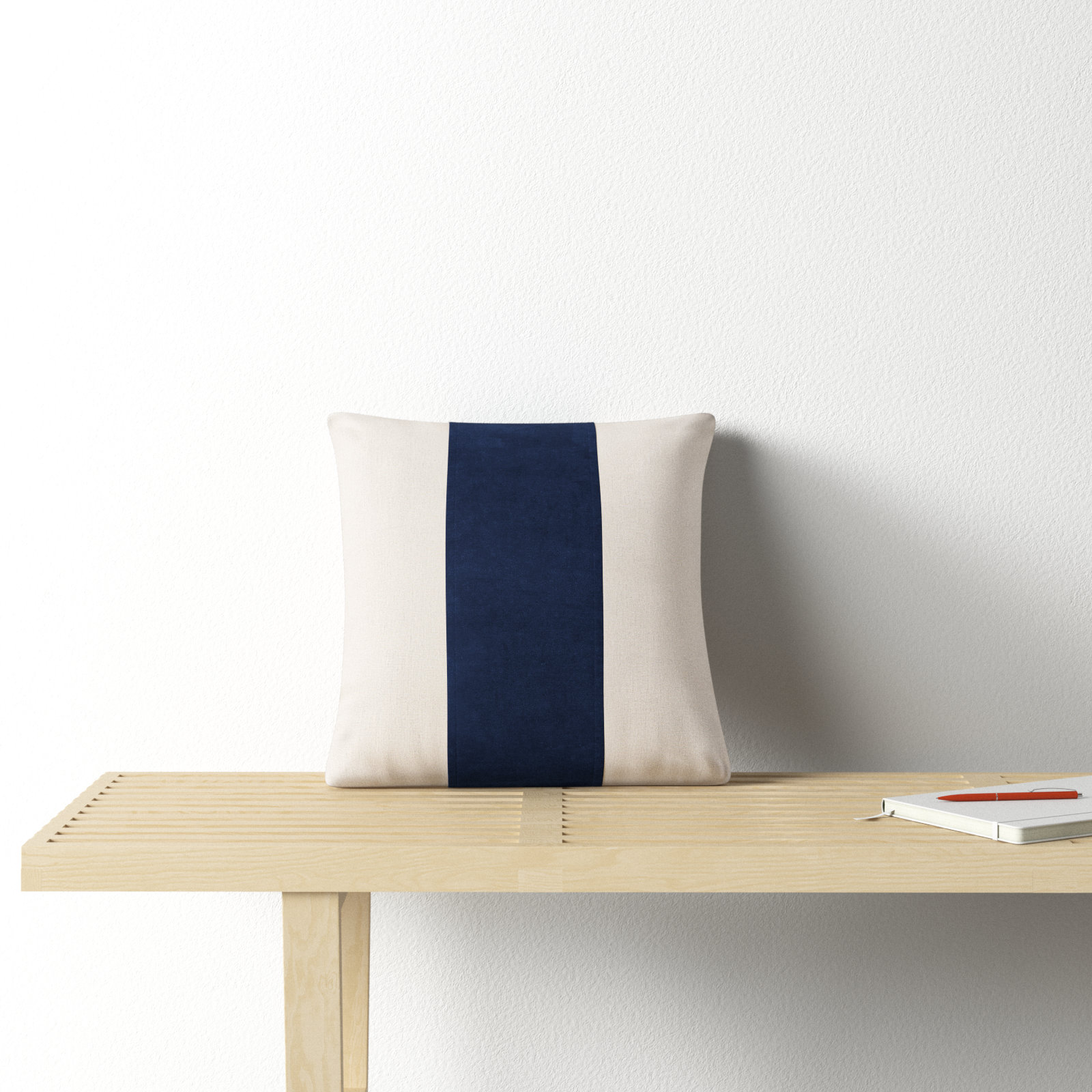 Kat Striped Cotton Throw Pillow, 22" x 22", Navy/Ivory, Polyester/Polyfill