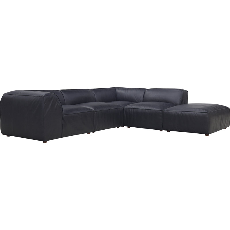 Form Astra 5 - Genuine Leather Modular Sectional with Ottoman, Brown Genuine Leather, 26" H x 112" W x 102.5" D