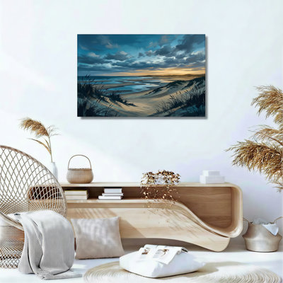 Ensemble de 1 tableau sur toile représentant un coucher de soleil sur la plage