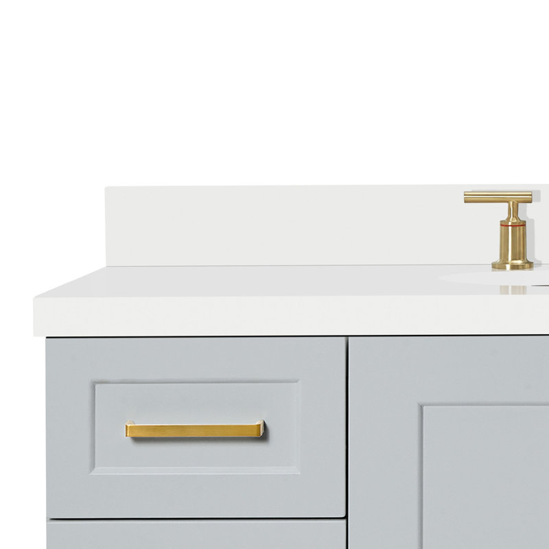 Freitas 48'' Solid Wood Single Bathroom Vanity, Gray, Oval, White Quartz