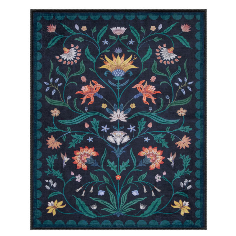  Boho Floral Washable Area Rugs for Living Room Non Slip Indoor Ultra-Thin Throw Room Carpe, Rectangle 8' x 10'