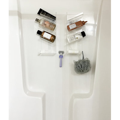 No‑Drill Acrylic Shower Caddy with Sloped Bottle Slots for Bathroom Storage
