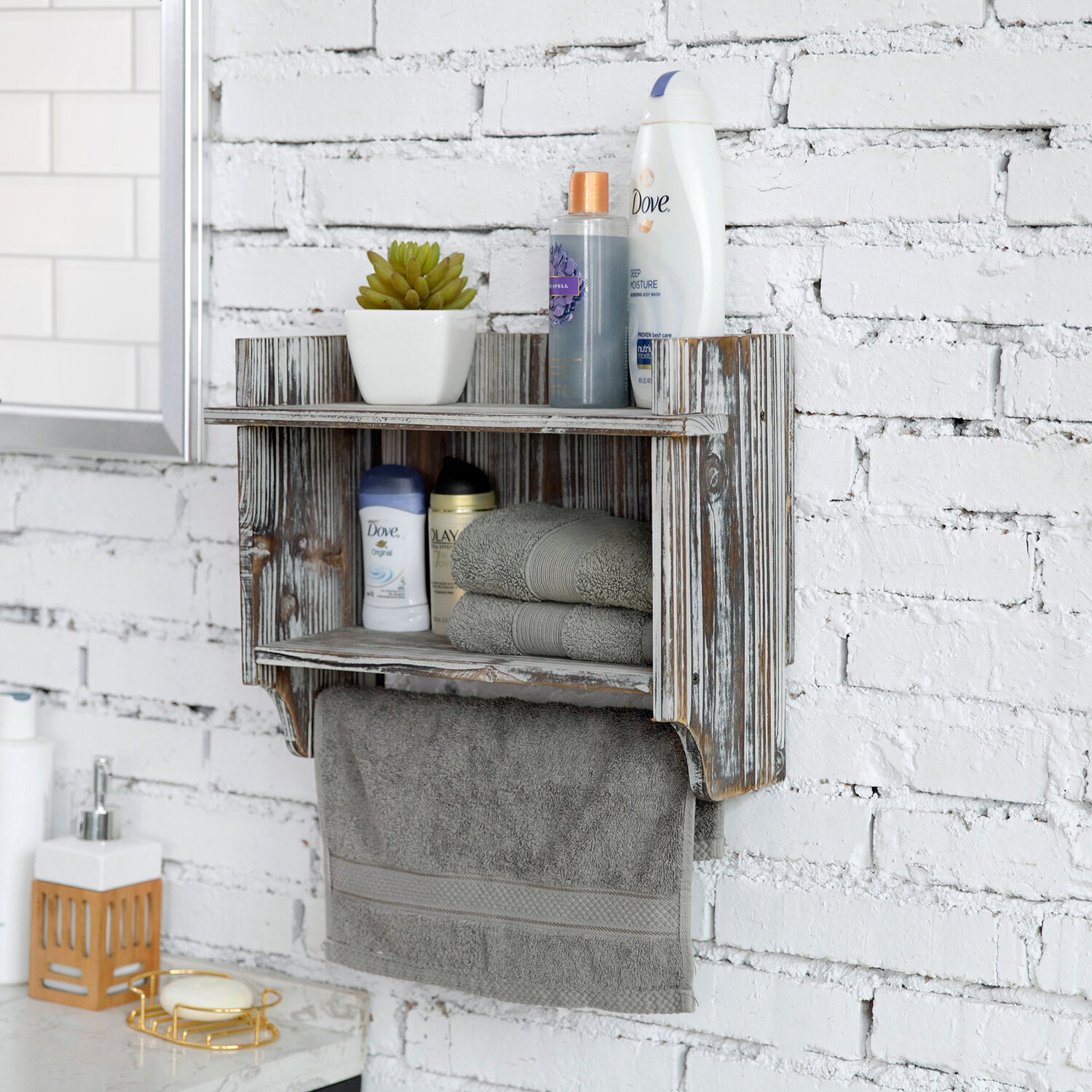 August Grove® Braffe Solid Wood Wall Bathroom Shelves & Reviews