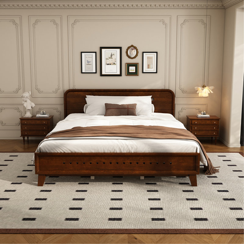 LIT EN GRAND BOIS PINE, GRAND ET STABLE, PAS DE BOÎTE À RESSORTS NÉCESSAIRE, COULEUR NOYER FONCÉ, Queen, Dark Walnut