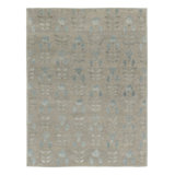Rug & Kilim’S Block Print Rug With Beige-Gray And Steel Blue Florals