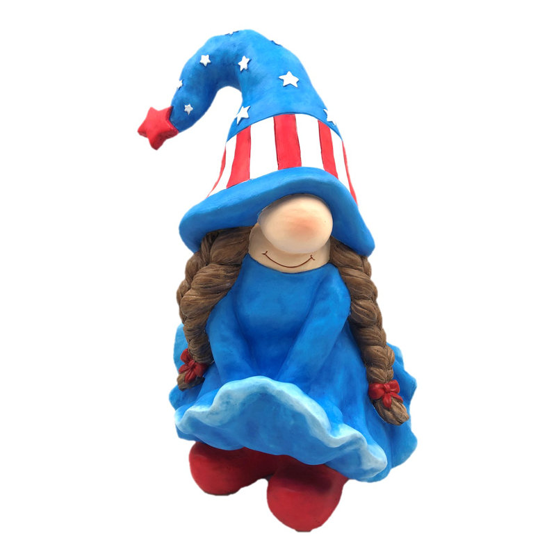 Gnome de jardin en magnésium avec robe bleue moelleuse "The Americanas"