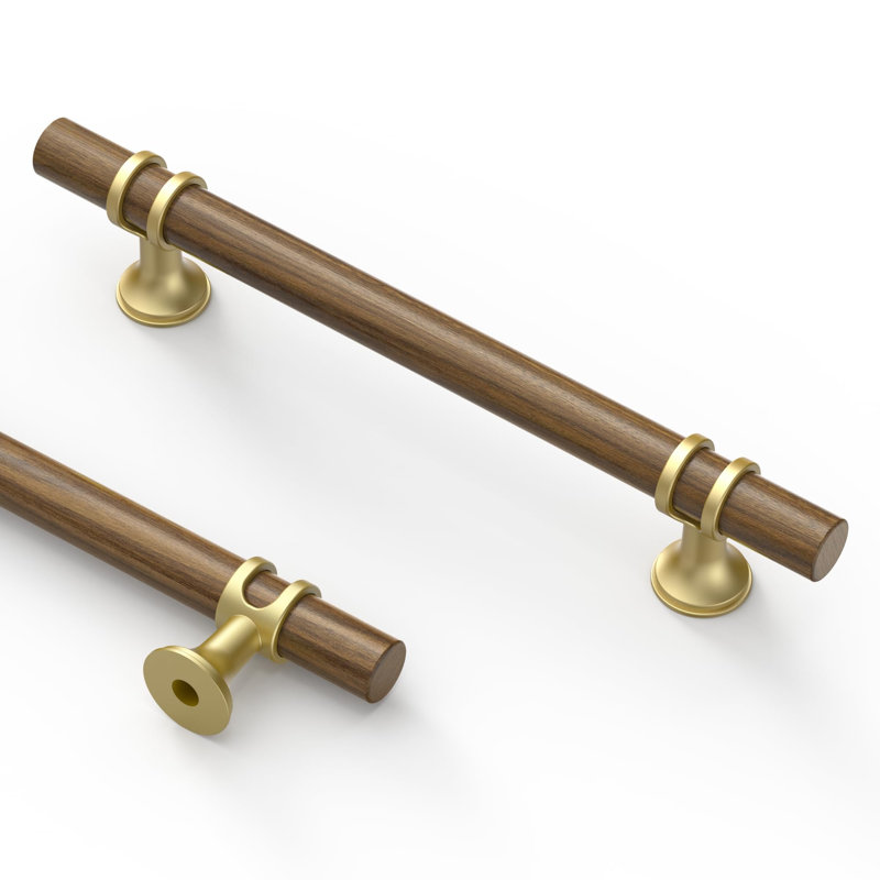 Lot de 10 poignées de meuble de cuisine en bois et doré de 128 mm (5 pouces), pour tiroirs et placards.