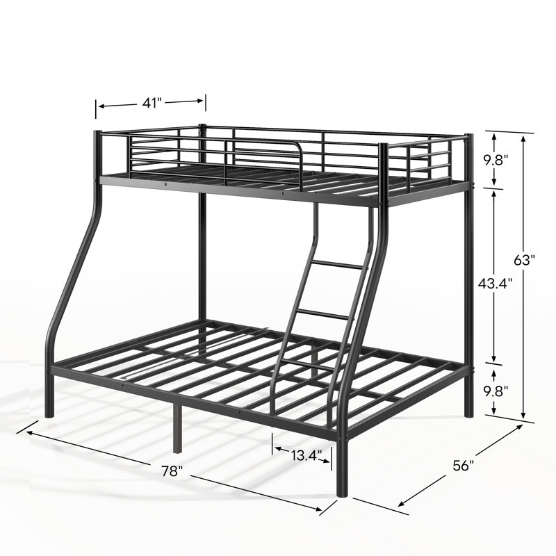 Lit superposé en métal, simple sur un support double pour adultes, noir