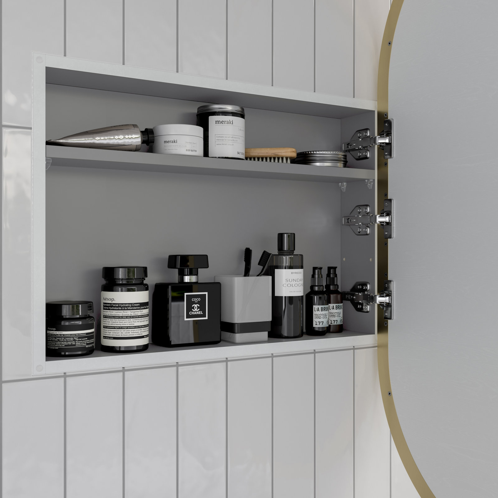 Nia Recessed Medicine Cabinet, Satin Brass