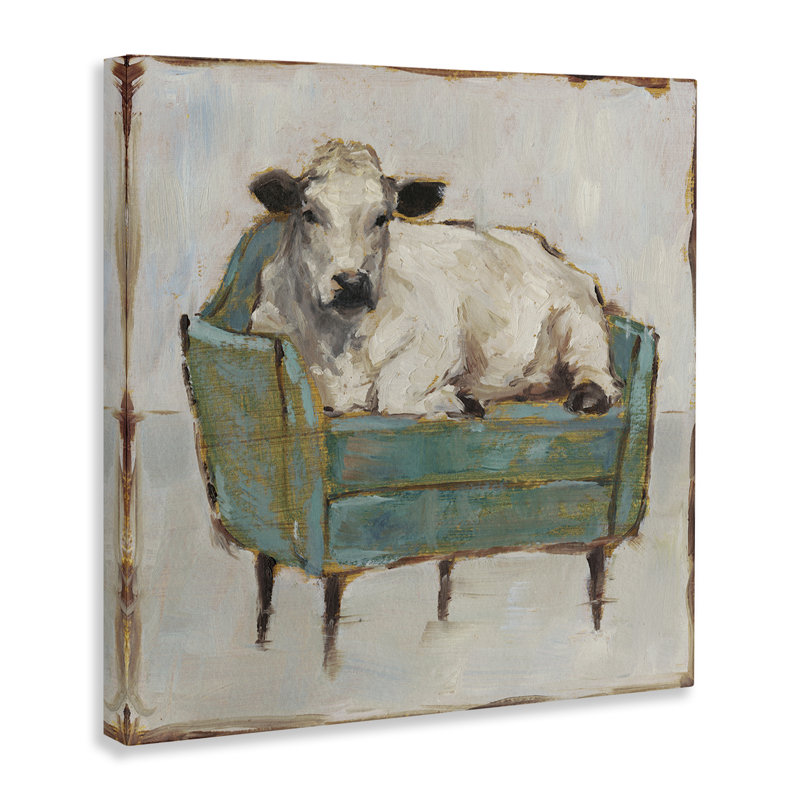 Art mural sur toile, "Relaxing bovins sur canapé", conception par Ethan Harper, H 17 po x l 17 po