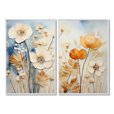 Yellow Botanical Collage I - Yellow Wall Art 2 Panels