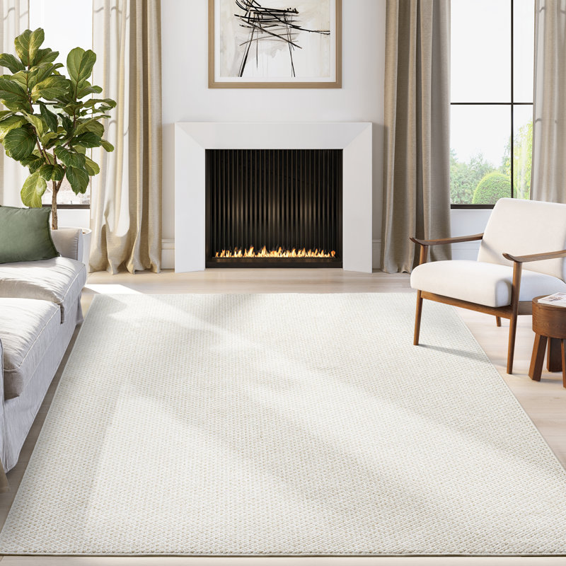 Tapis beige à texture tissée crème Abani Rugs Sylvie LUC120A, Rectangle 5 pi 3 po x 7 pi 6 po