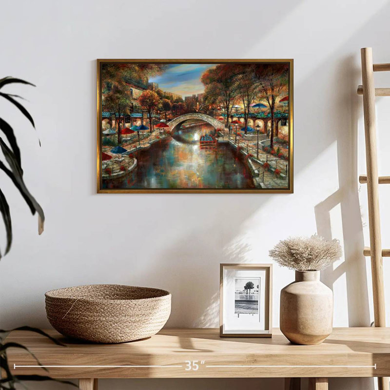 Soirée sur le canal, 19 po x 13 po, Cadre flottant doré