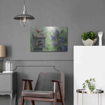 «Wrens & Lilacs» par Pam Britton, art mural en métal
