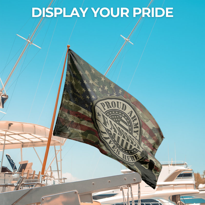 Drapeau extérieur Proud Army Family Lives Here (1 x 1,5 pi) par - Polyester durable et résistant à la décoloration, bords nets, œillets en laiton - Drapeau de guerre et de famille imprimé en HD - Fabriqué aux États-Unis