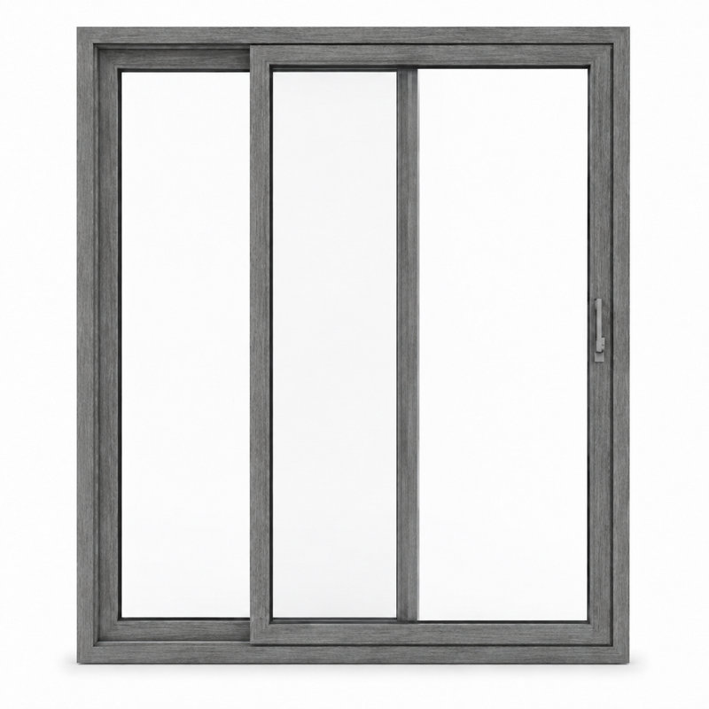 Porte coulissante extérieure en métal et plastique pour patio, modèle 8166 Blanc Soie 64 x 80, porte active à droite, porte coulissante en verre trempé transparent