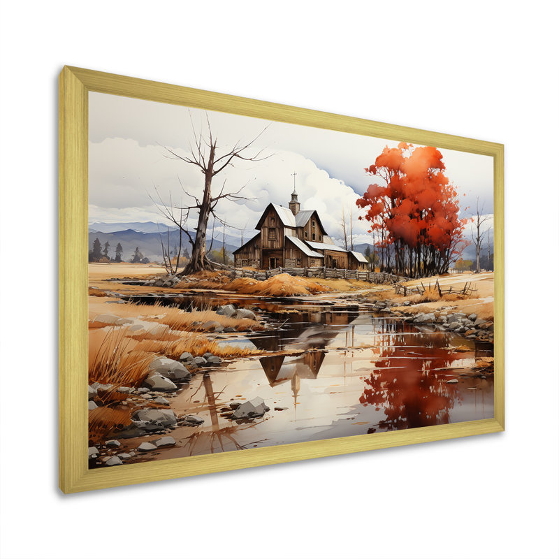 Paysage paisible de basse-cour II, H 30 po x l 40 po x P 1,5 po, Cadre doré simple
