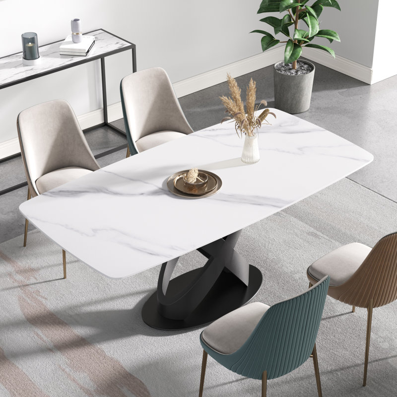 Table de salle à manger Sesteded, Doré, Blanc, H 29,53 po x L 70,87 po x l 35,43 po