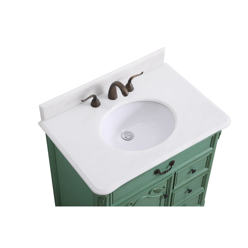 Angelique 32'' Single Bathroom Vanity with Engineered Stone Top, Vintage Mint, Pure White