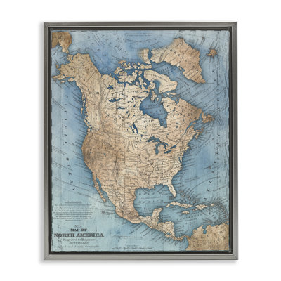 North America Traditional Map Framed Floater Canvas Wall Art, design by Susan Arnot
