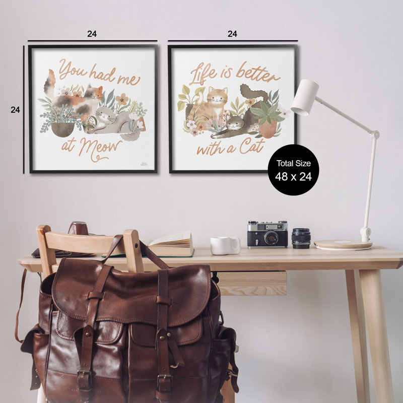 "Garden Friends", ensemble de 2 estampes numériques par Laura Marshall, H 24 po x l 24 po, Cadre noir